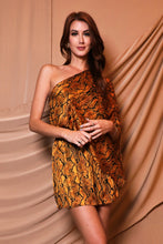 Load image into Gallery viewer, Gilded Viper Satin Slouchy One Shoulder Dress
