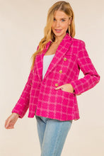 Load image into Gallery viewer, PLAID TEXTURED DOUBLE BREASTED BLAZER
