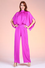 Load image into Gallery viewer, Washed poly silk mock neck caftan jumpsuit
