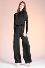 Load image into Gallery viewer, Washed poly silk mock neck caftan jumpsuit
