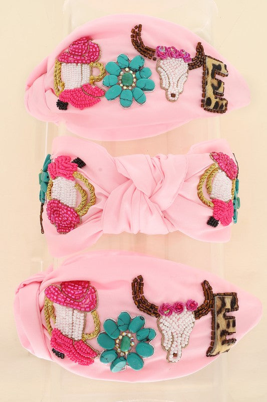 WESTERN LETTER DETAIL TOP KNOTTED HEADBAND