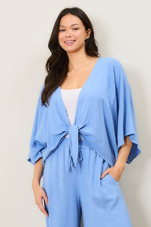 Linen kimono tie top