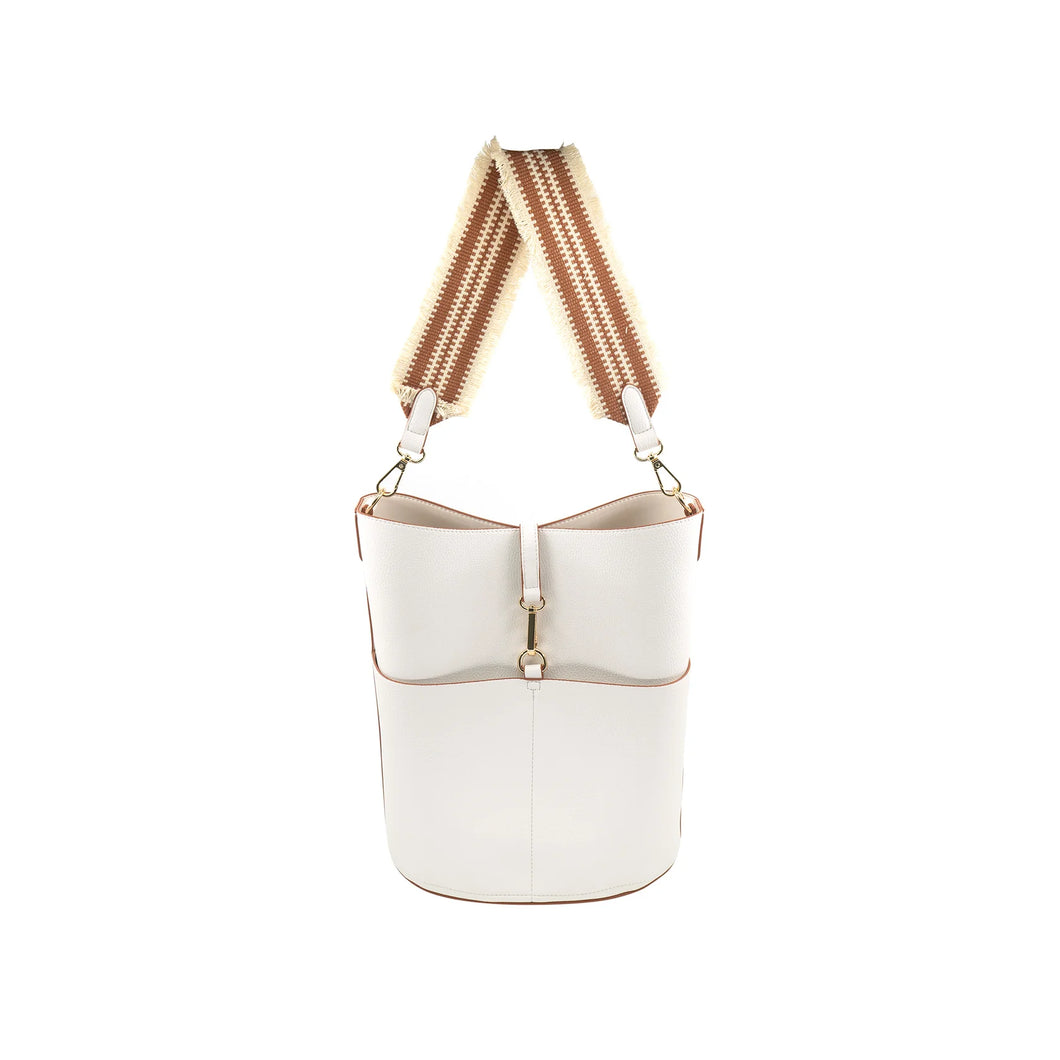 White bucket bag with wallet