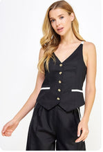 Load image into Gallery viewer, BUTTON DOWN LINEN VEST WITH CONTRAST PIPING DETAILS
