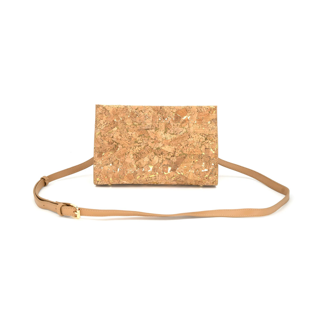 Cork and gold clutch with strap