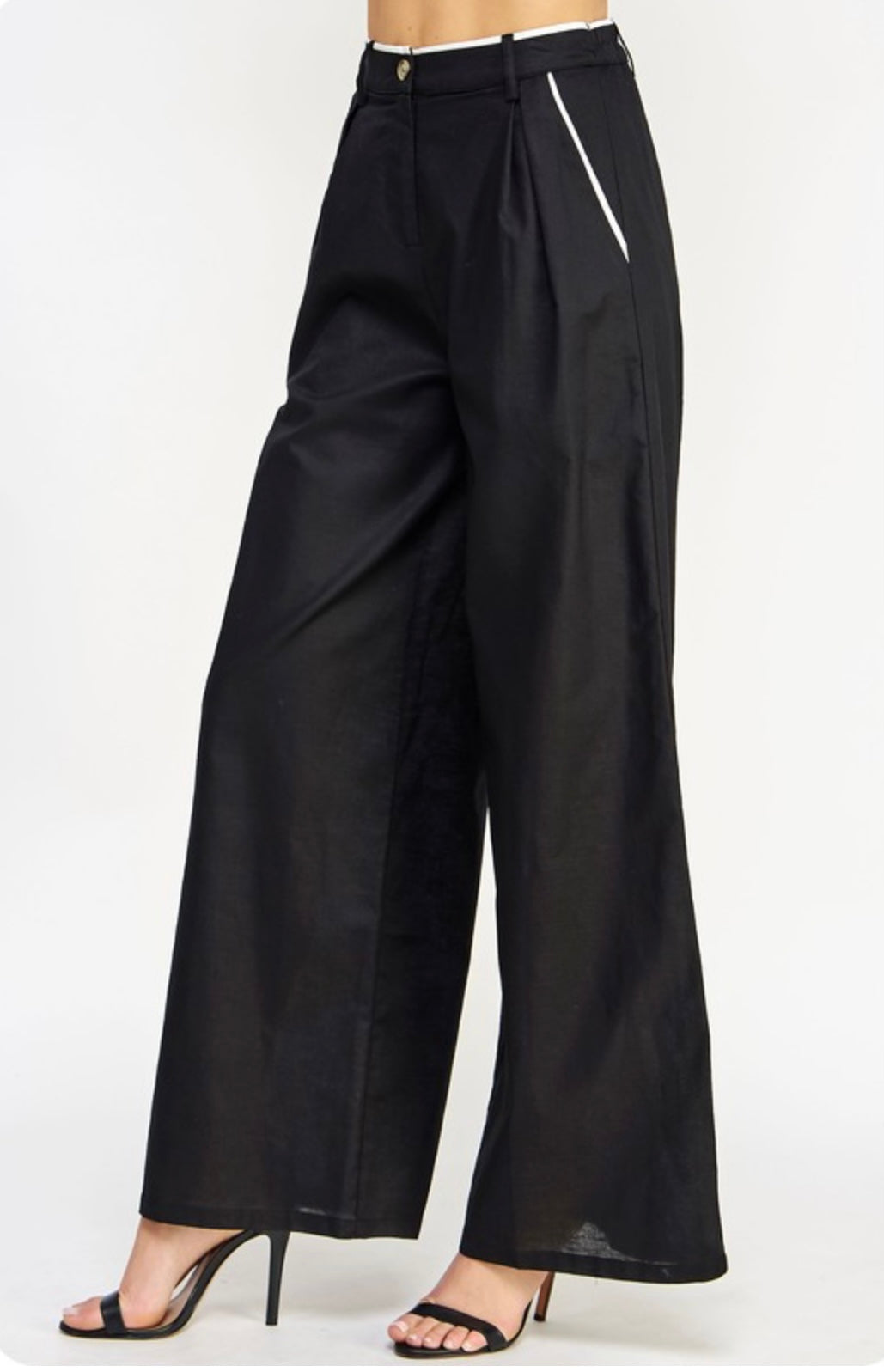 CONTRAST PIPING DETAILED LINEN PANTS