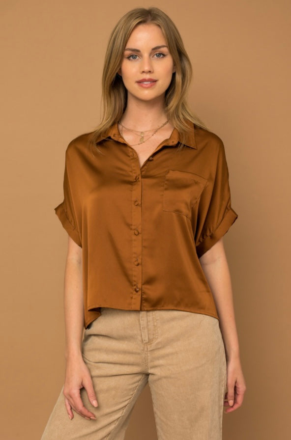 SATIN BOXY BUTTON DOWN BLOUSE