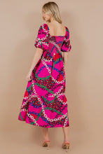 Load image into Gallery viewer, CHAIN PRINT SHORT BUBBLE SLEEVE SMOCKED DRESS
