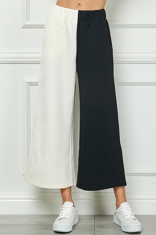 Color Block Cropped Wide Pants