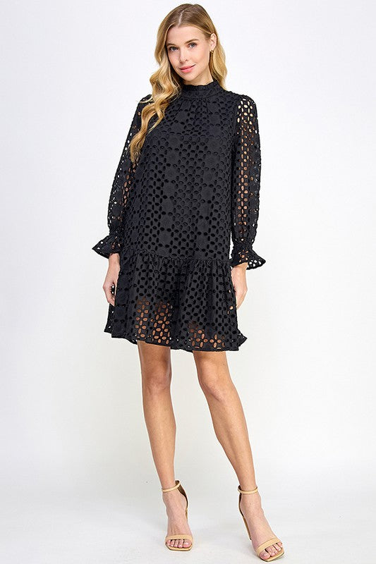 Eyelet Long Sleeve Dress