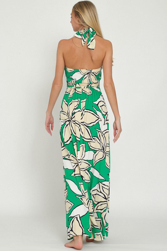 HALTER BACKLESS WRAP MAXI DRESS