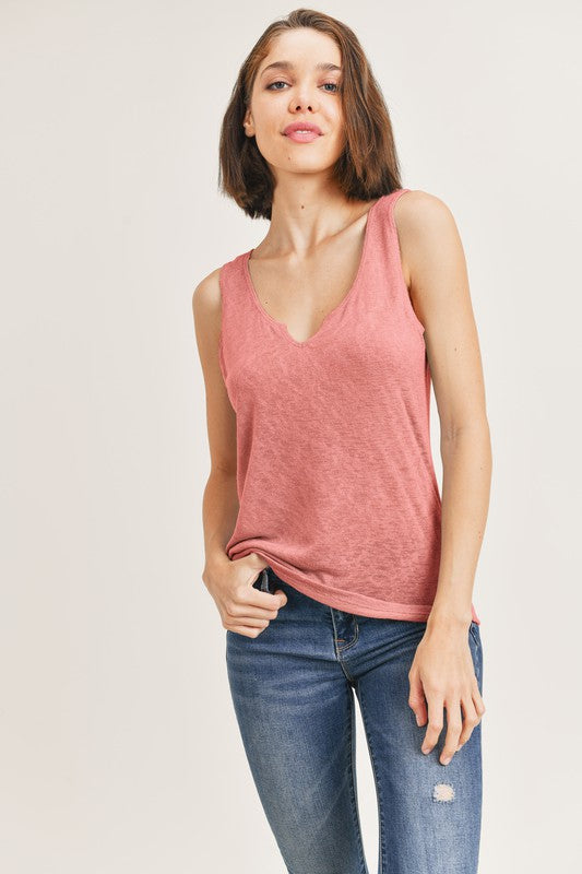 SLUB KNIT V NOTCHED TANK