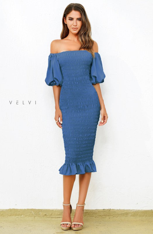 Skyla Shirred Midi Dress