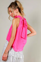 Load image into Gallery viewer, TIE NECK CORSAGE FLOWER DETAIL CHIFFON TOP
