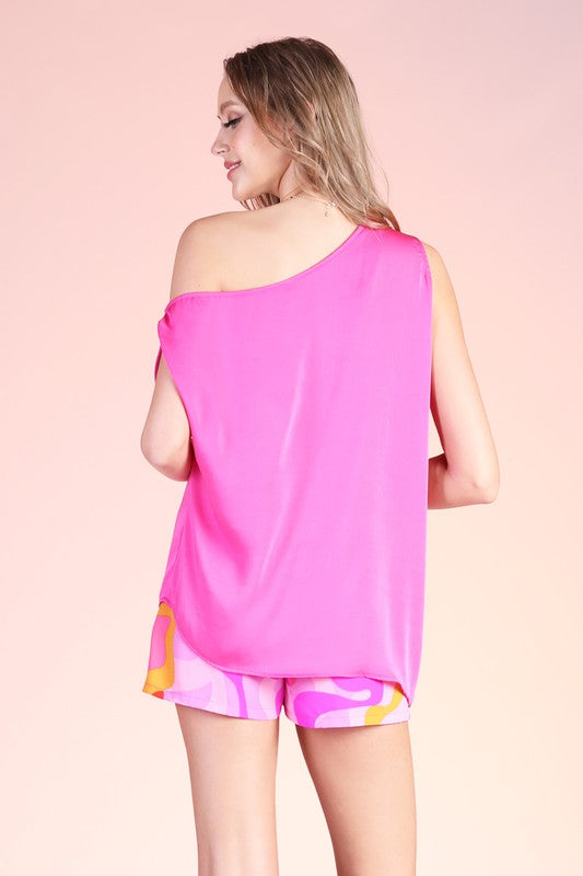 Washed Poly Silk Asymmetrical Top