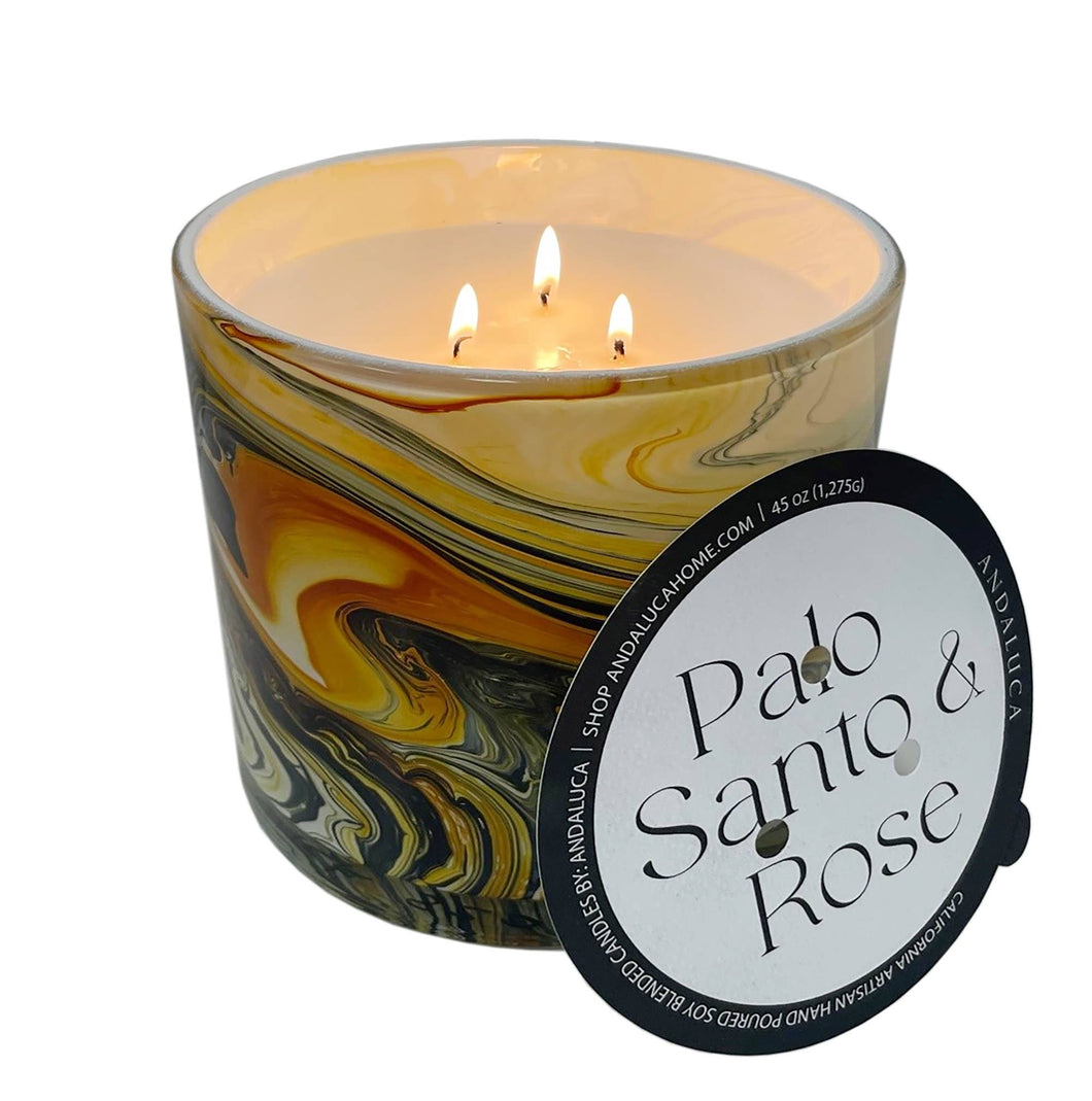 JUMBO Palo Santo & Rose 45 oz. Swirl Glass Candle