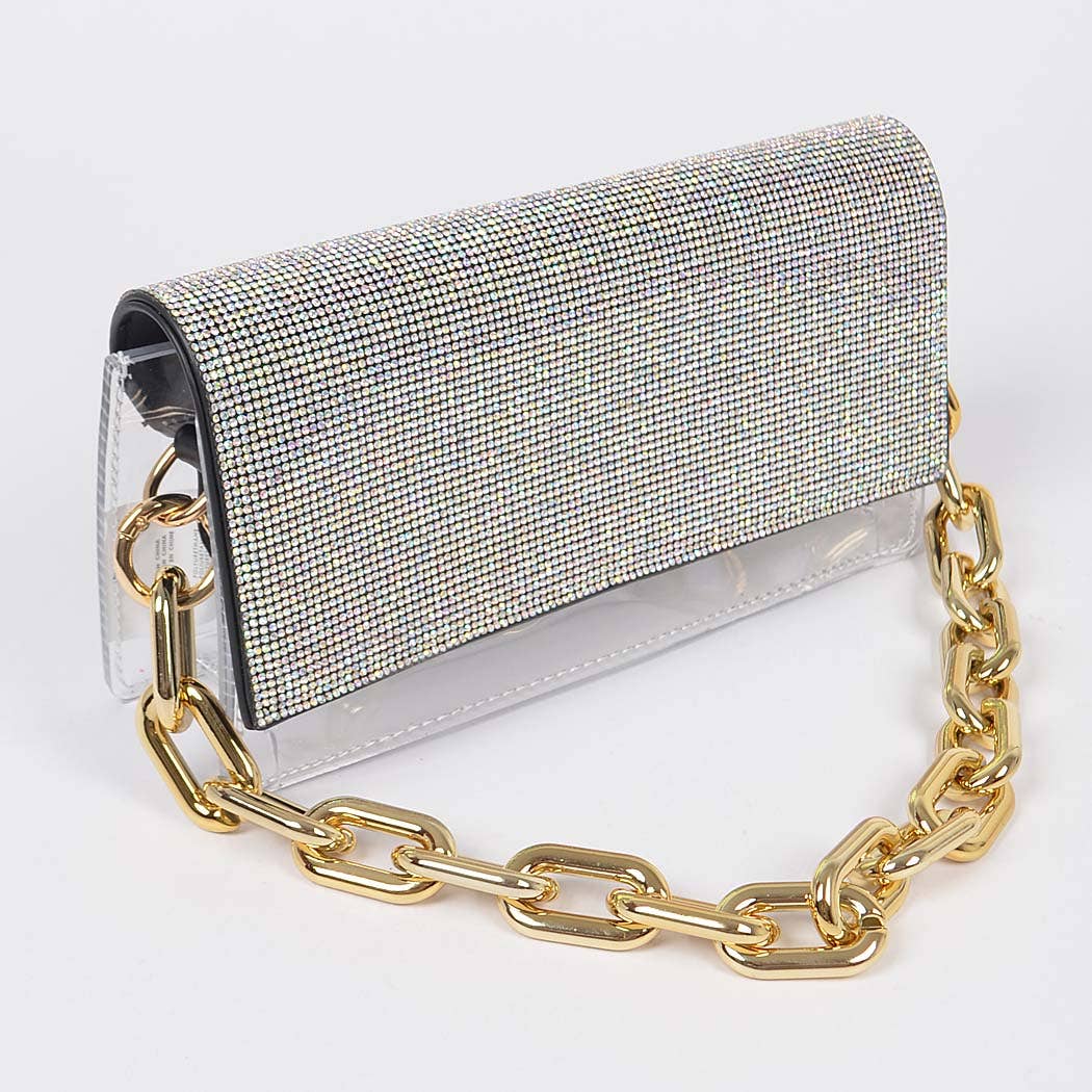 Rhinestone Clear Bag W/Link Chain