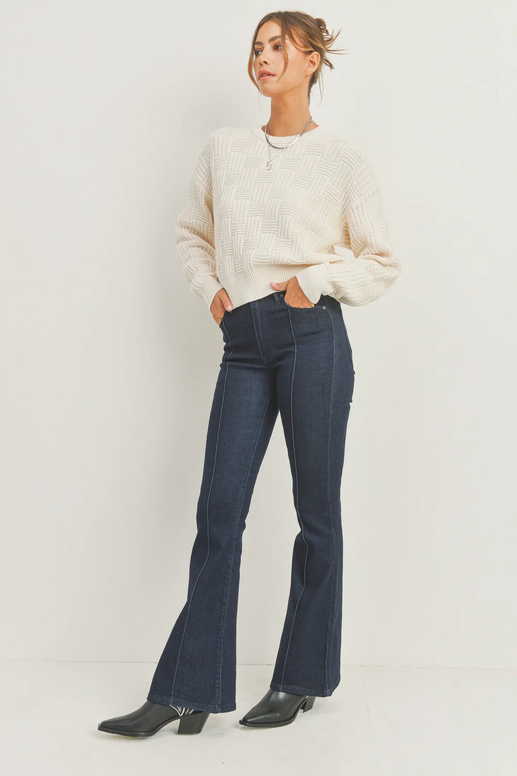 Indigo Pintuck Classy Flare Jeans