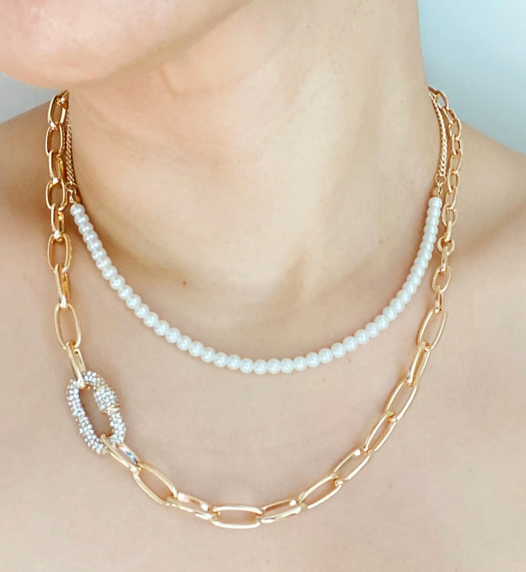 Classic Duo Layered Pearl Necklace Set