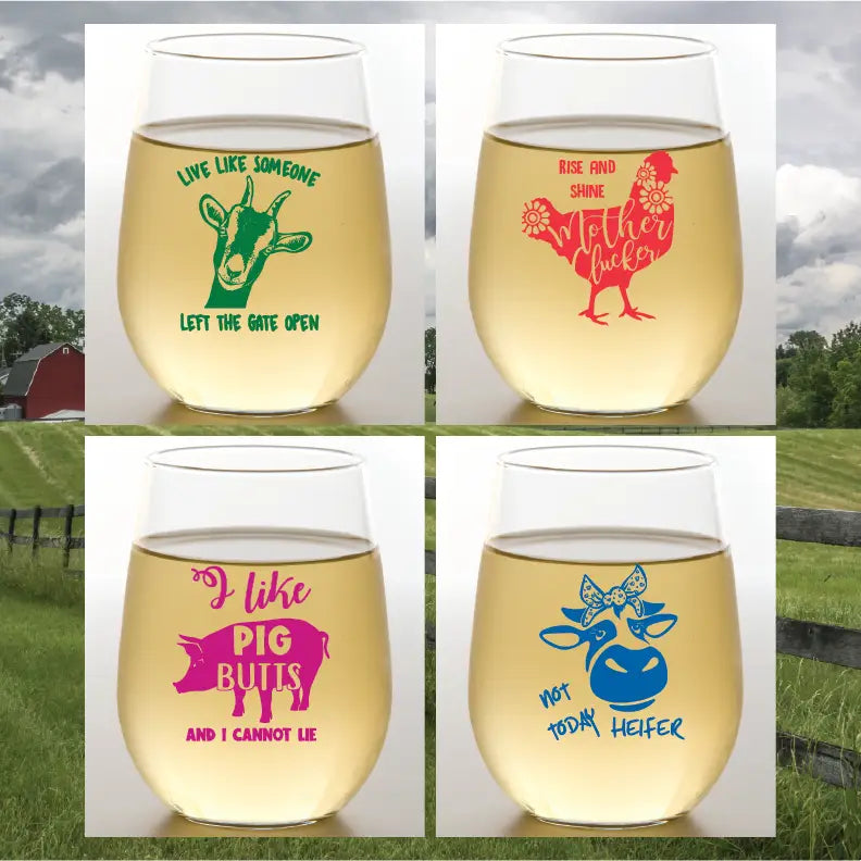 Funny Farm Shatterproof Wine Glasses